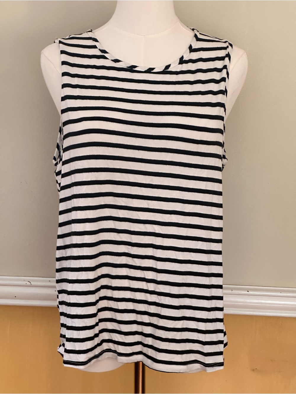 Green Envelope Black & White Striped Tank Top with Tie-Back Detail